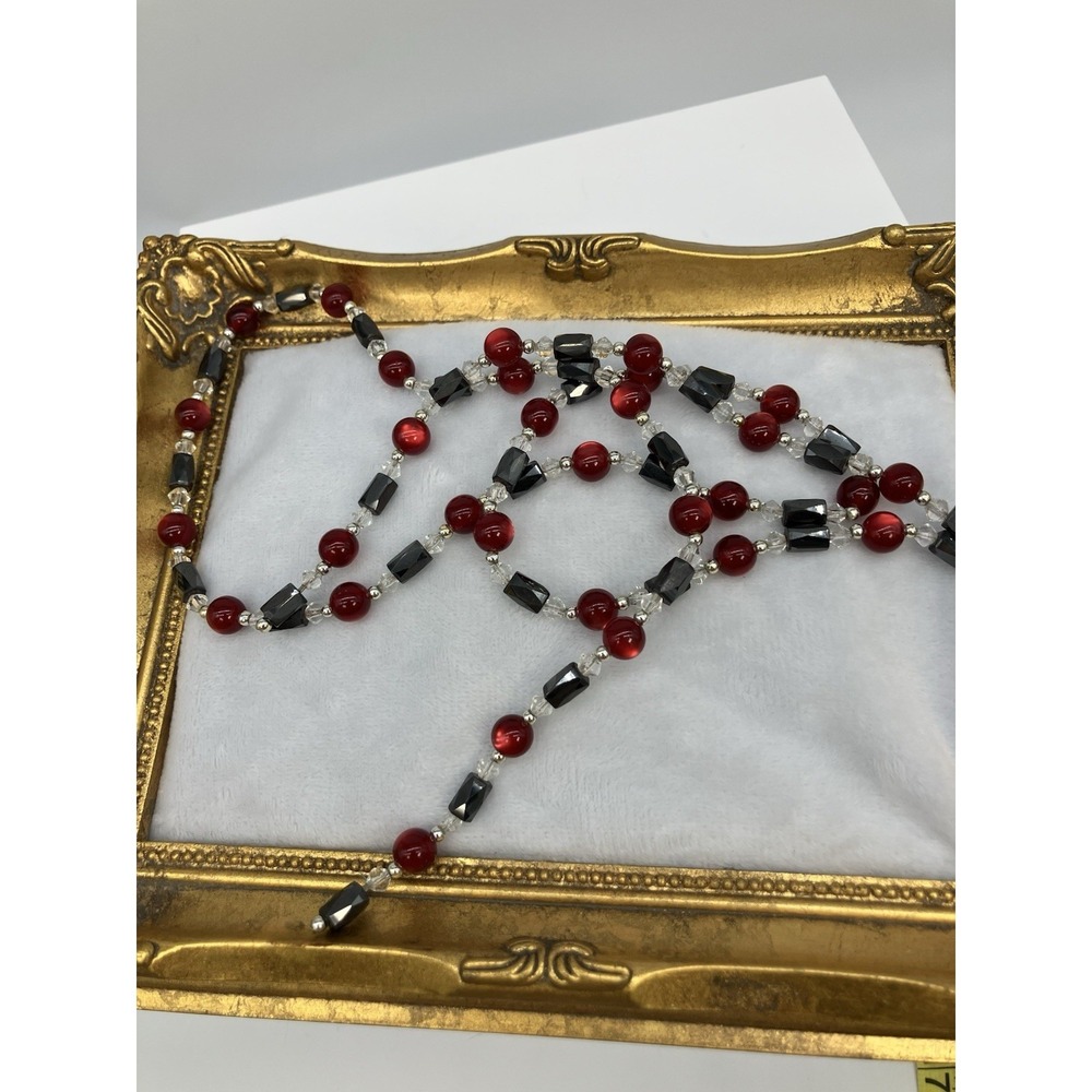 37" Magnetic Hematite Red Moonglow Clear Beaded Necklace‎ Bracelet Fidget Strand - Picture 4 of 5
